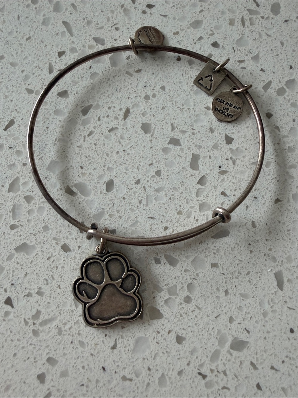 Alex and Ani Silver Paw Print Charm Bangle Bracelet
